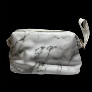 White & Gray Marble Pattern Cosmetic Bag Gold Zipper Closure & Wrist strap